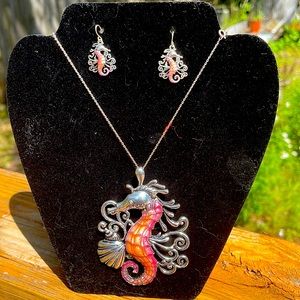 Matching seahorse earrings, and necklace